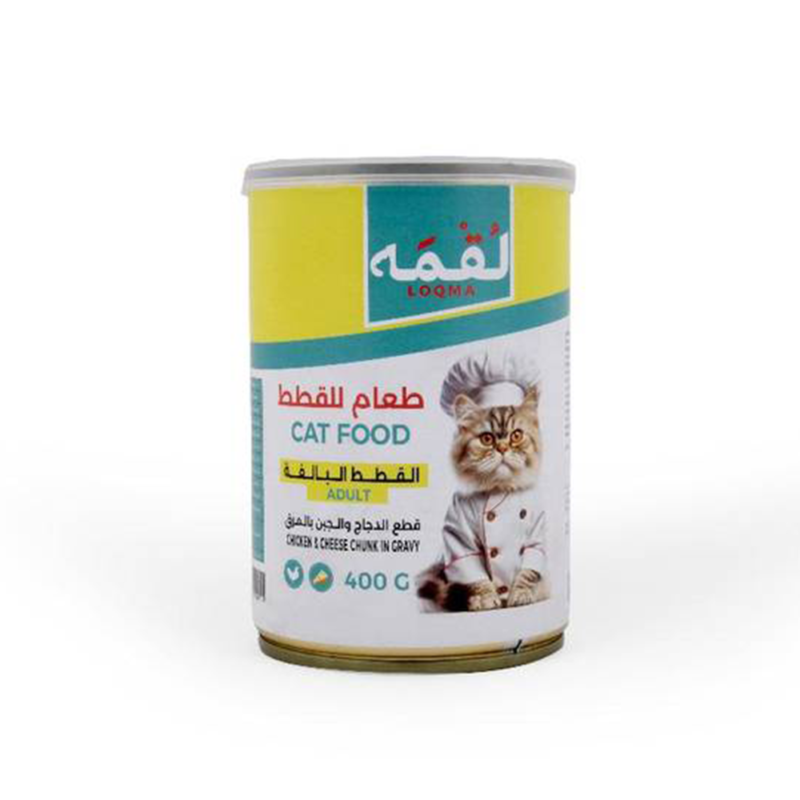 معلبات لقمة 400 جرام دجاج مع الجبن في المرق للقطط البالغة
